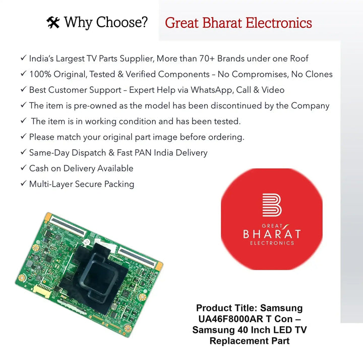 Samsung UA46F8000AR T-Con Board – Samsung 40 Inch LED TV Replacement Part - Great Bharat Electronics