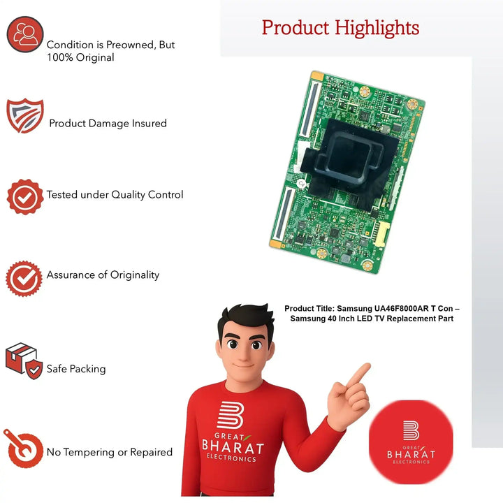 Samsung UA46F8000AR T-Con Board – Samsung 40 Inch LED TV Replacement Part - Great Bharat Electronics