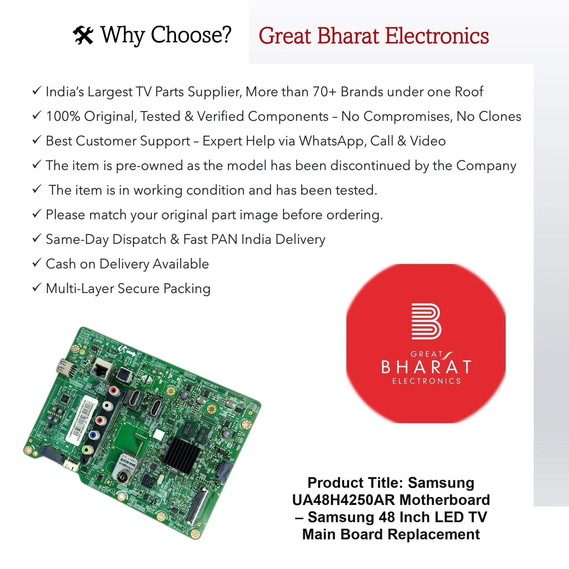 Samsung UA48H4250AR Motherboard – Samsung 48 Inch LED TV Main Board Replacement - Great Bharat Electronics