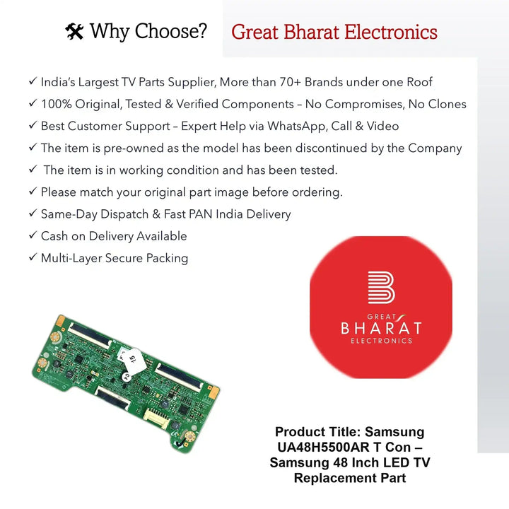 Samsung UA48H5500AR T-Con Board – Samsung 48 Inch LED TV Replacement Part - Great Bharat Electronics