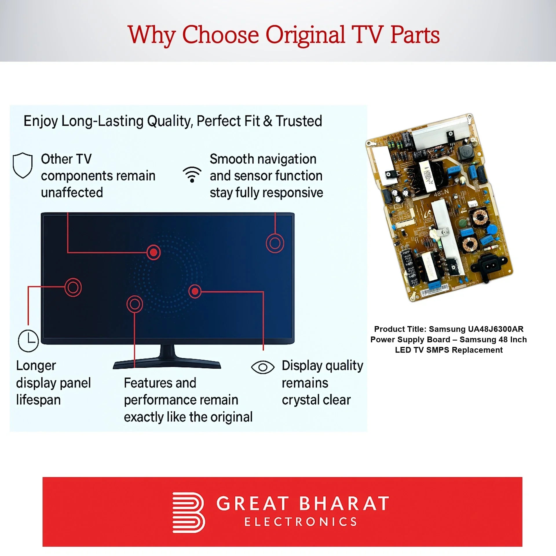 Samsung UA48J6300AR Power Supply Board – Samsung 48 Inch LED TV SMPS Replacement - Great Bharat Electronics