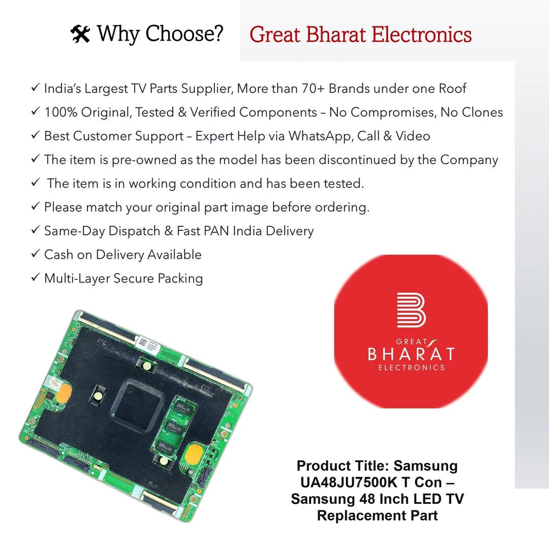 Samsung UA48JU7500K T-Con Board – Samsung 48 Inch LED TV Replacement Part - Great Bharat Electronics