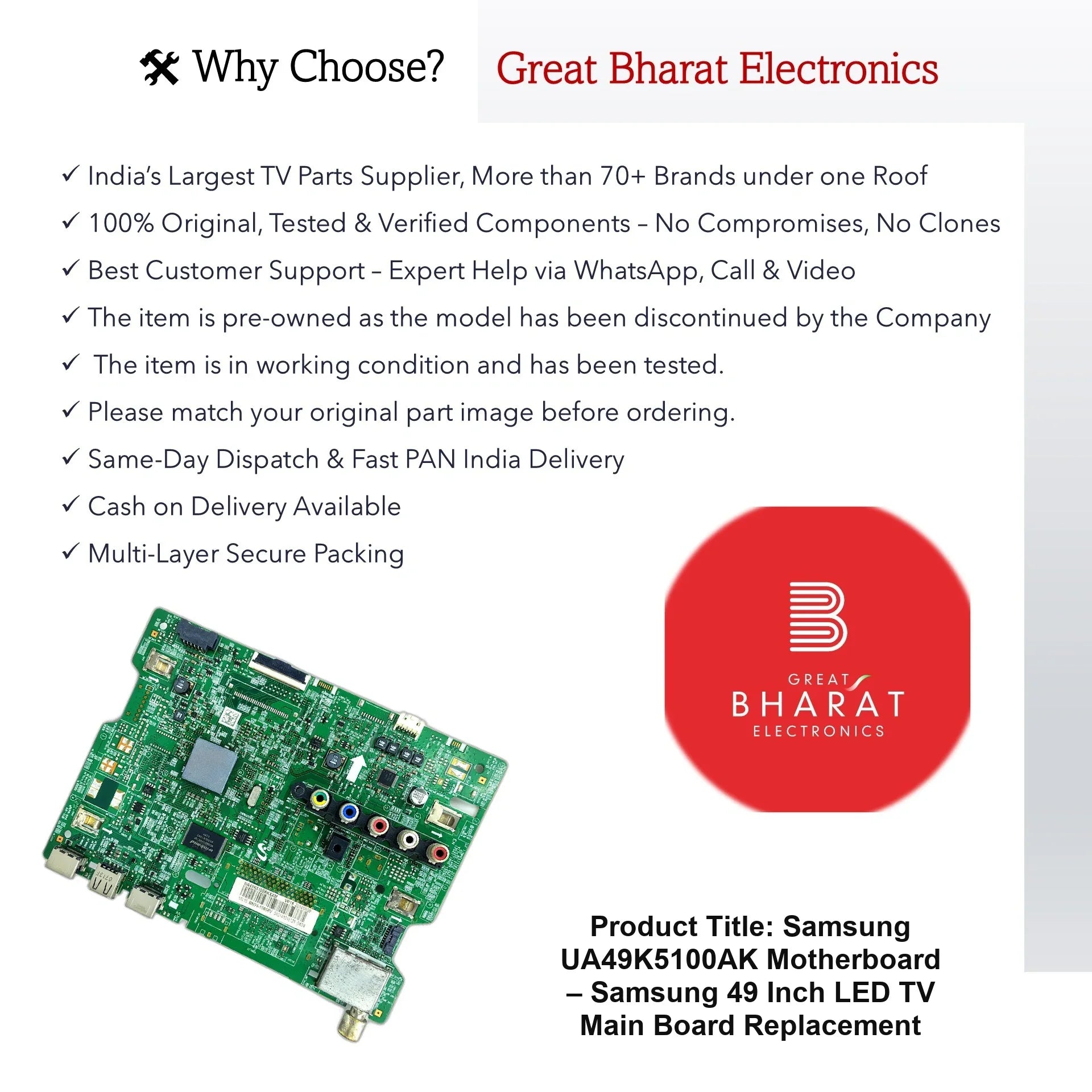 Samsung UA49K5100AK Motherboard – Samsung 49 Inch LED TV Main Board Replacement - Great Bharat Electronics