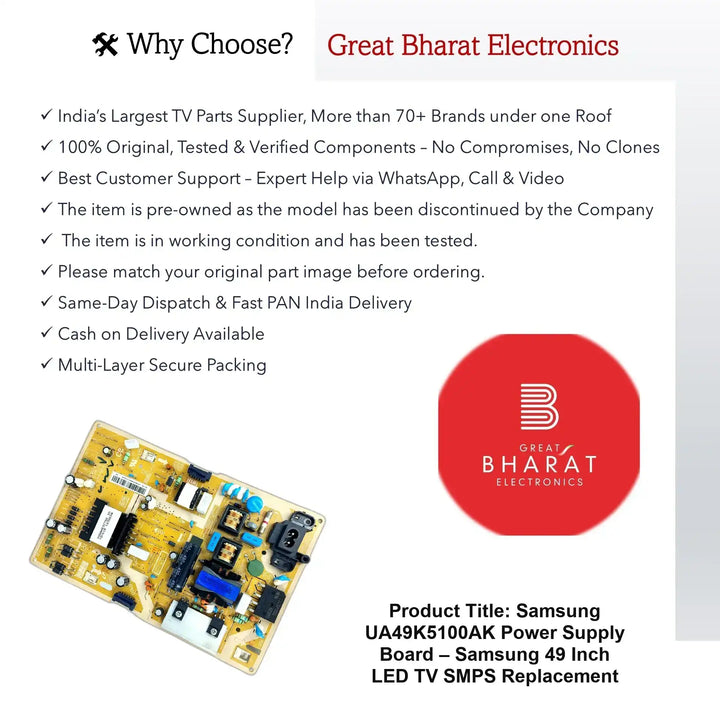 Samsung UA49K5100AK Power Supply Board – Samsung 49 Inch LED TV SMPS Replacement - Great Bharat Electronics