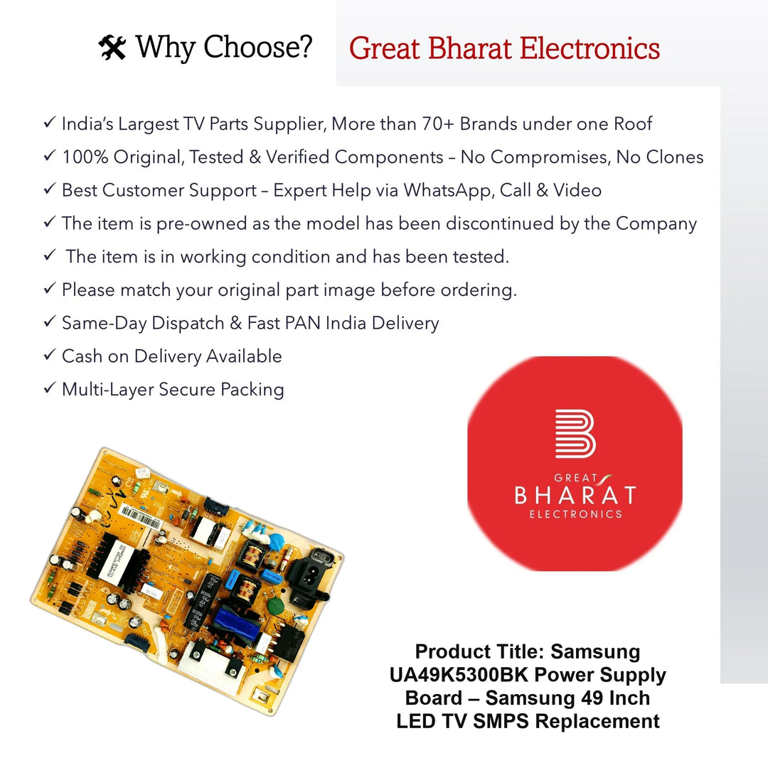 Samsung UA49K5300BK Power Supply Board – Samsung 49 Inch LED TV SMPS Replacement - Great Bharat Electronics
