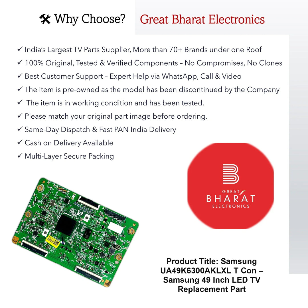 Samsung UA49K6300AKLXL T-Con Board – Samsung 49 Inch LED TV Replacement Part - Great Bharat Electronics