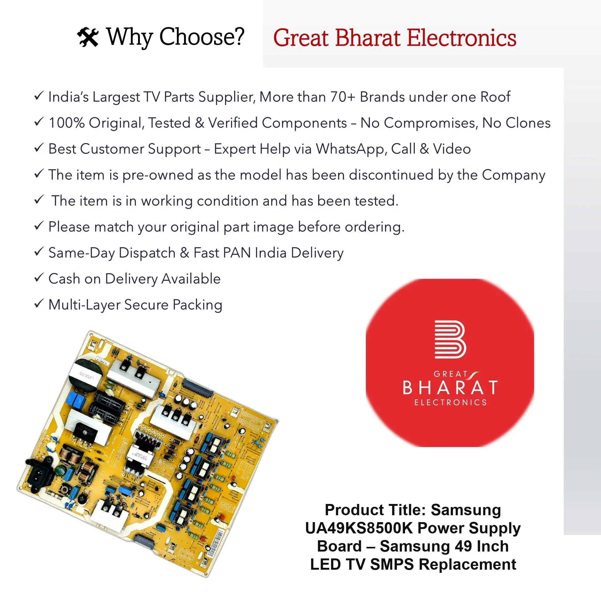 Samsung UA49KS8500K Power Supply Board – Samsung 49 Inch LED TV SMPS Replacement - Great Bharat Electronics