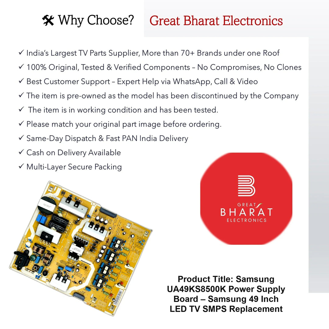 Samsung UA49KS8500K Power Supply Board – Samsung 49 Inch LED TV SMPS Replacement - Great Bharat Electronics
