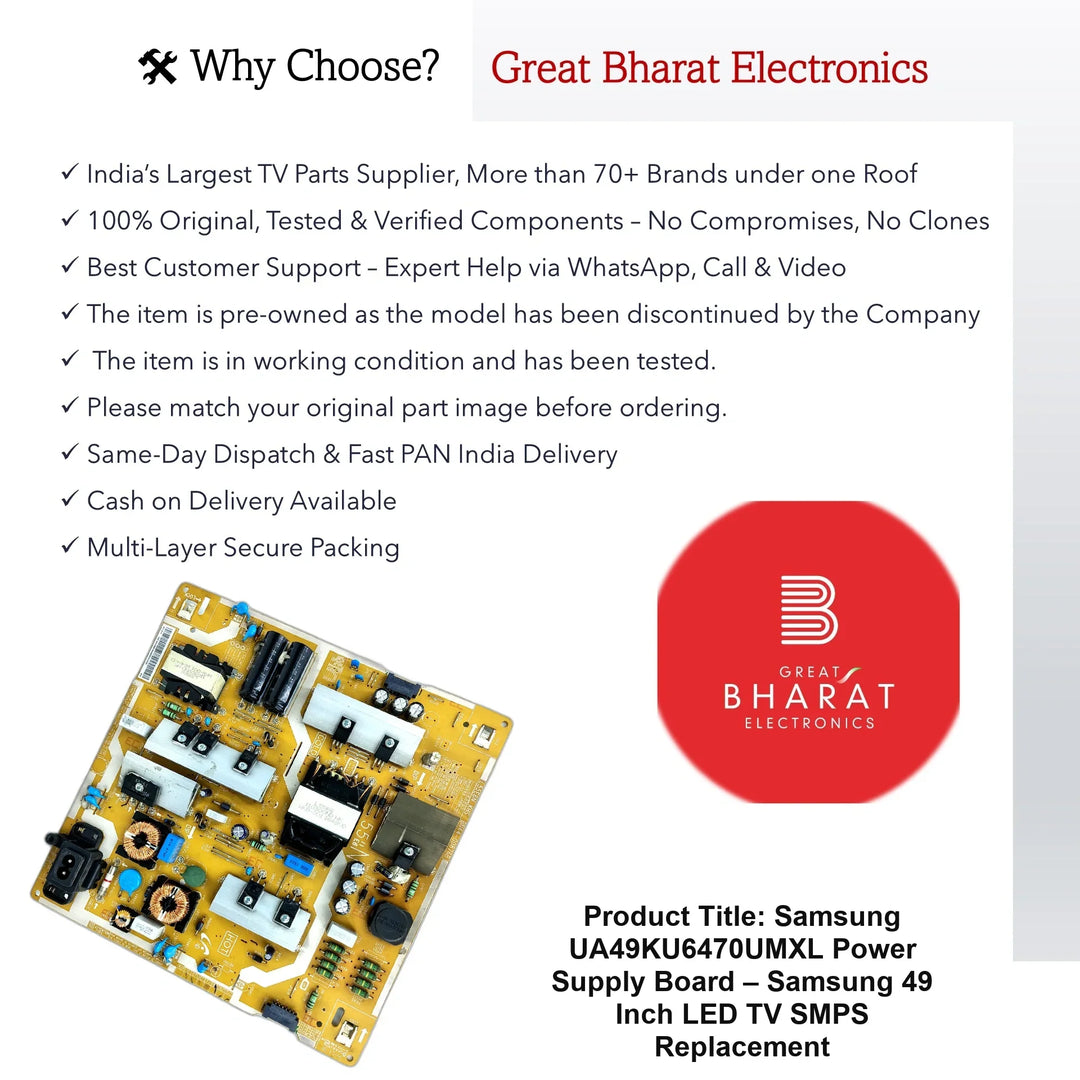 Samsung UA49KU6470UMXL Power Supply Board – Samsung 49 Inch LED TV SMPS Replacement - Great Bharat Electronics
