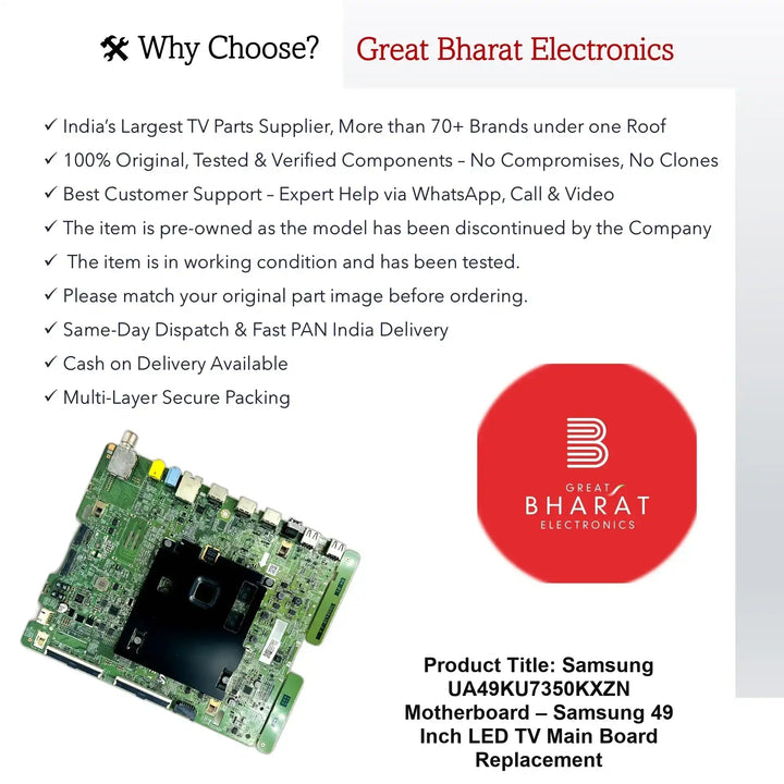 Samsung UA49KU7350KXZN Motherboard – Samsung 49 Inch LED TV Main Board Replacement - Great Bharat Electronics
