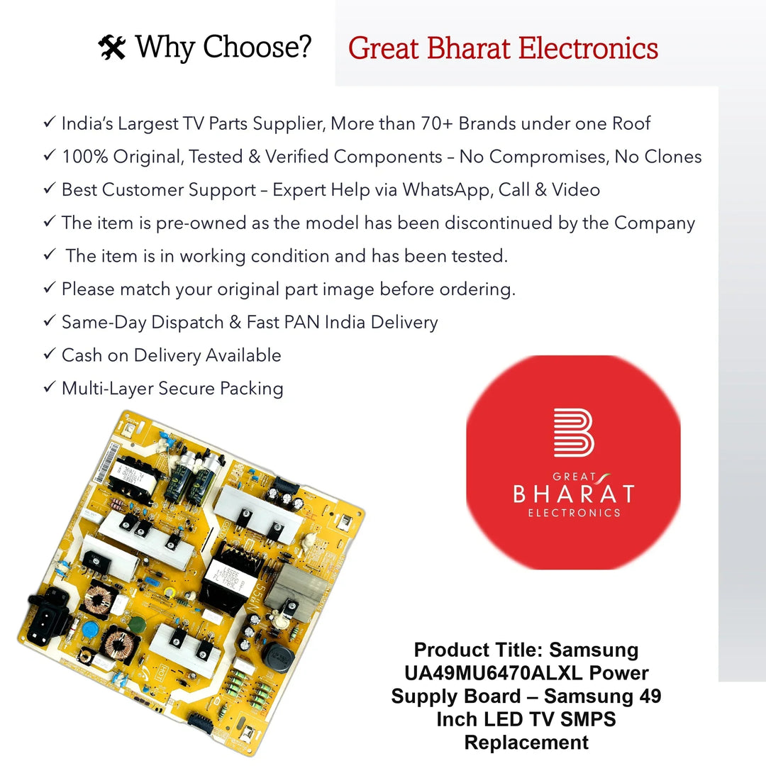 Samsung UA49MU6470ALXL Power Supply Board – Samsung 49 Inch LED TV SMPS Replacement - Great Bharat Electronics