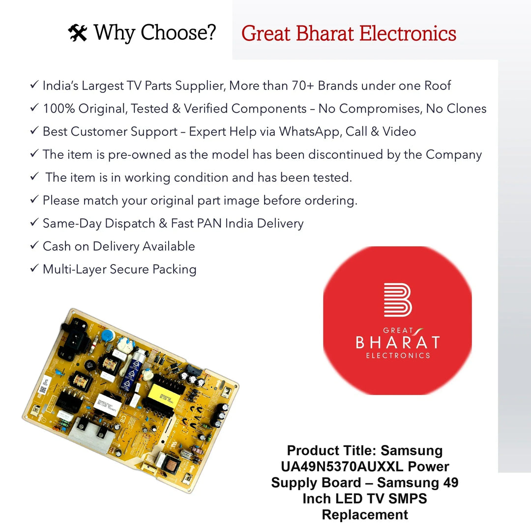 Samsung UA49N5370AUXXL Power Supply Board – Samsung 49 Inch LED TV SMPS Replacement - Great Bharat Electronics