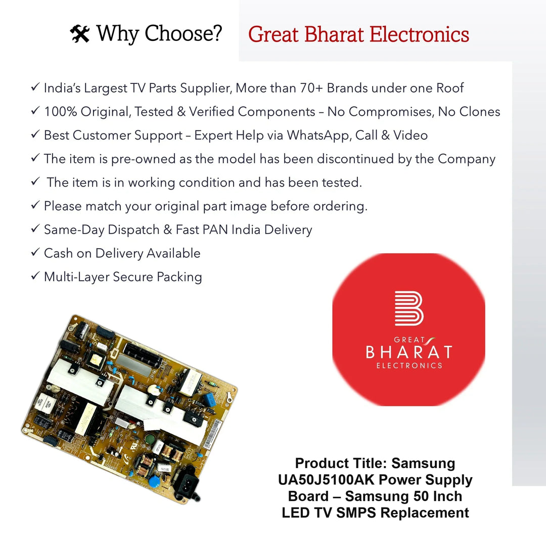 Samsung UA50J5100AK Power Supply Board – Samsung 50 Inch LED TV SMPS Replacement - Great Bharat Electronics