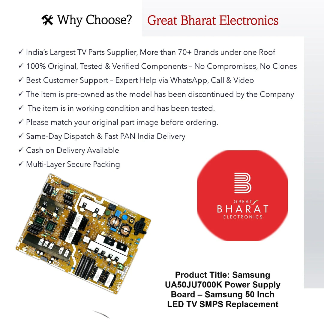 Samsung UA50JU7000K Power Supply Board – Samsung 50 Inch LED TV SMPS Replacement - Great Bharat Electronics