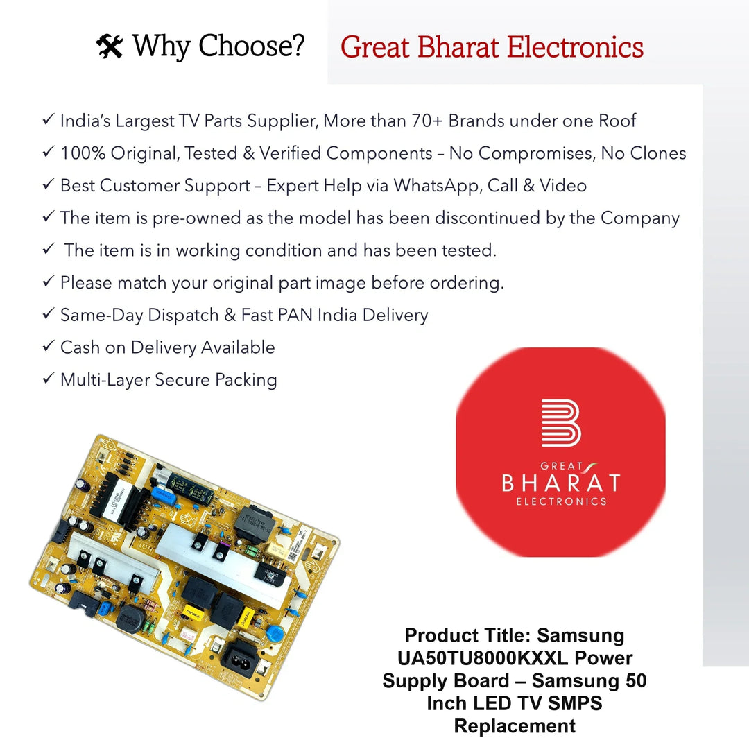 Samsung UA50TU8000KXXL Power Supply Board – Samsung 50 Inch LED TV SMPS Replacement - Great Bharat Electronics