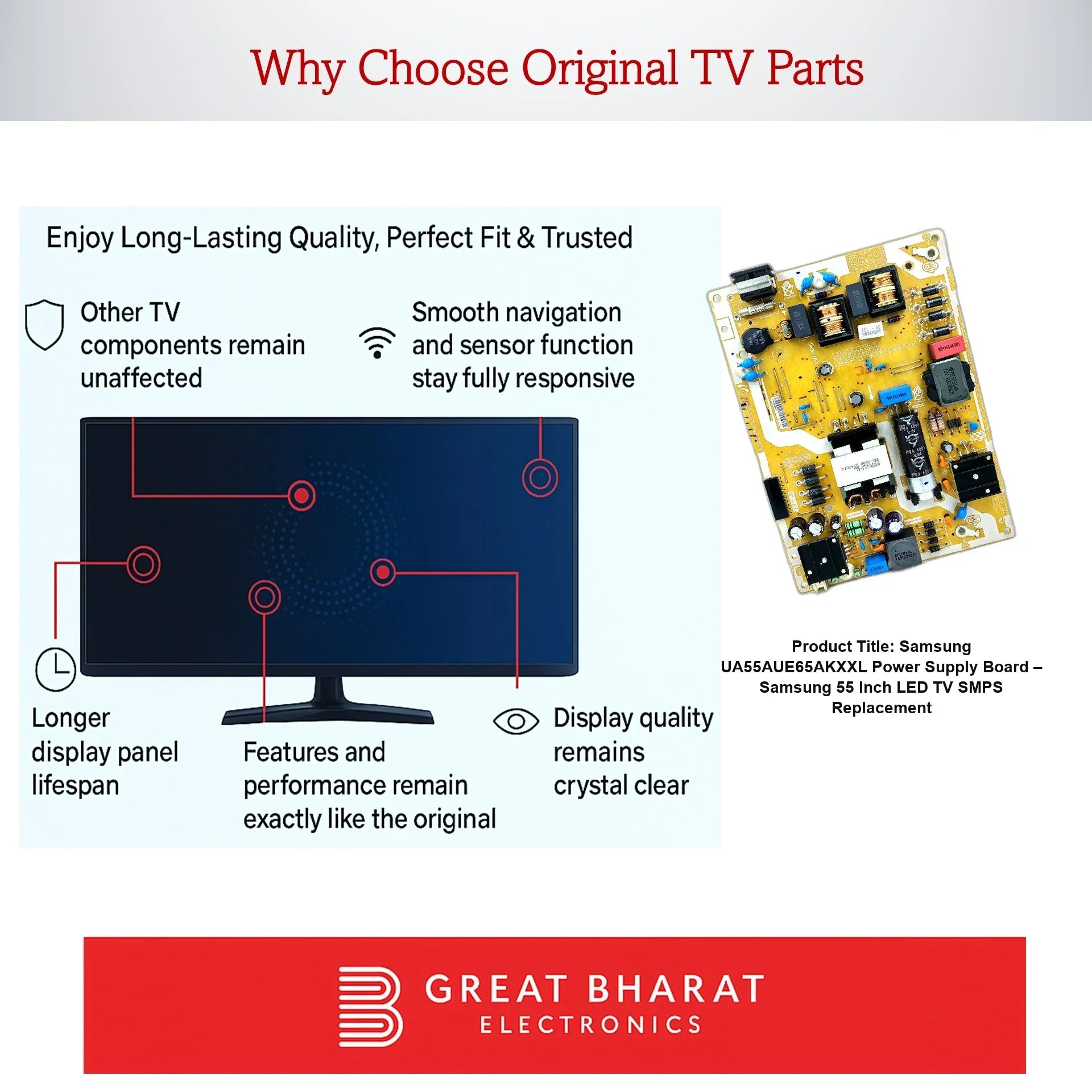 Samsung UA55AUE65AKXXL Power Supply Board – Samsung 55 Inch LED TV SMPS Replacement - Great Bharat Electronics