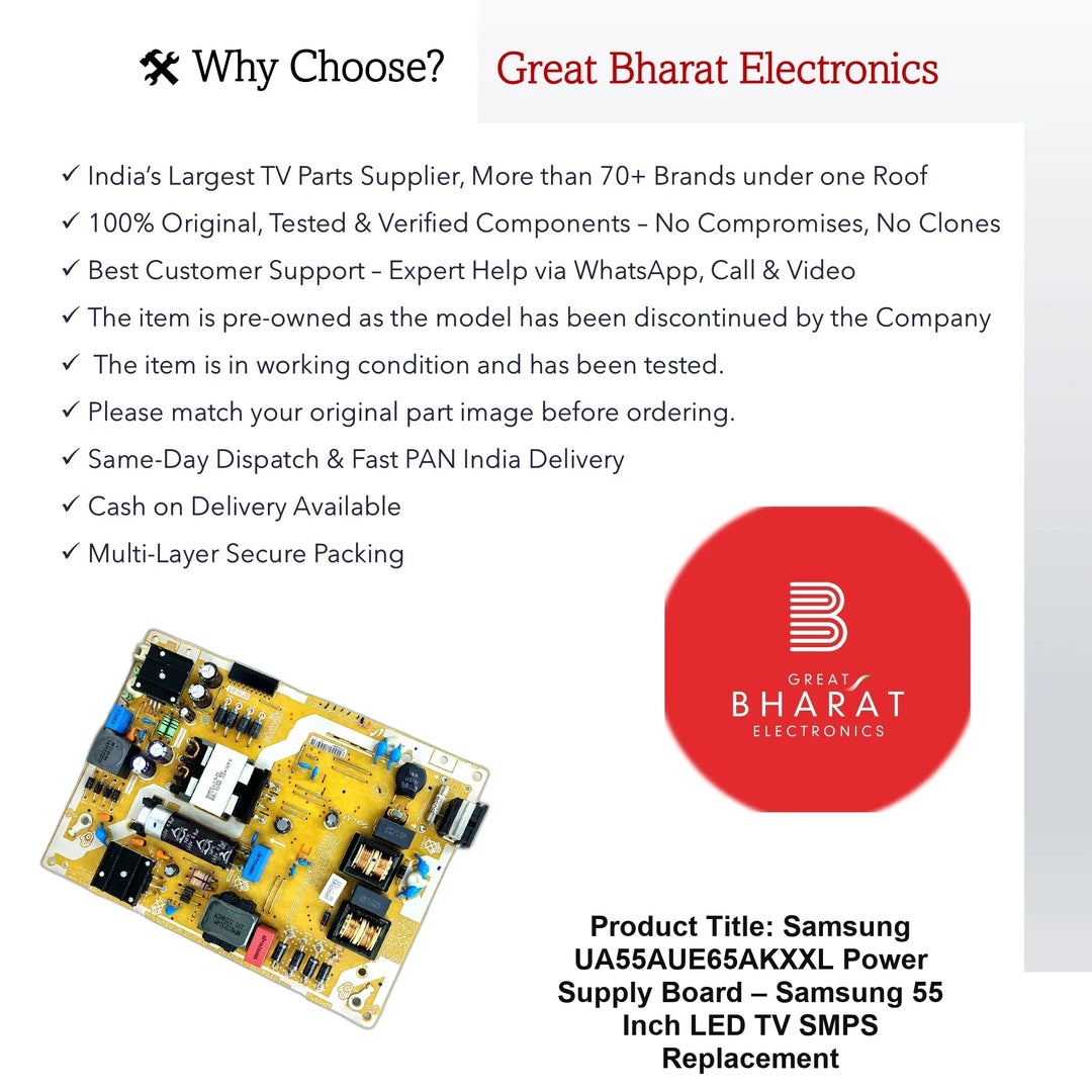 Samsung UA55AUE65AKXXL Power Supply Board – Samsung 55 Inch LED TV SMPS Replacement - Great Bharat Electronics