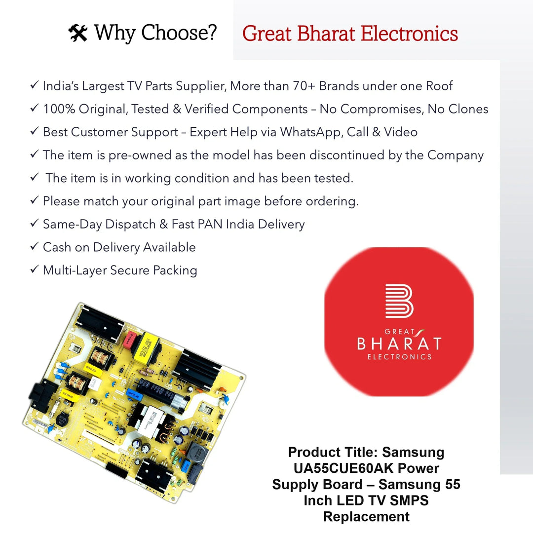 Samsung UA55CUE60AK Power Supply Board – Samsung 55 Inch LED TV SMPS Replacement - Great Bharat Electronics