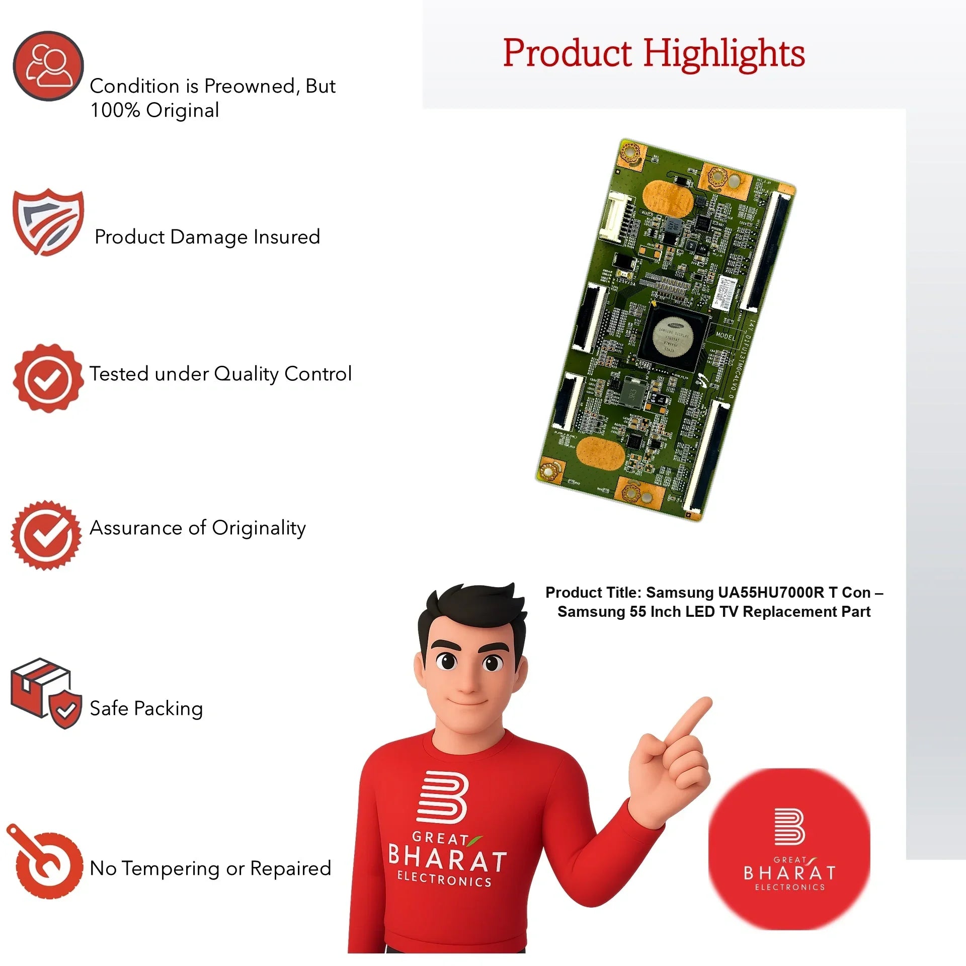 Samsung UA55HU7000R T-Con Board – Samsung 55 Inch LED TV Replacement Part - Great Bharat Electronics