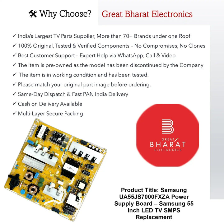 Samsung UA55JS7000FXZA Power Supply Board – Samsung 55 Inch LED TV SMPS Replacement - Great Bharat Electronics