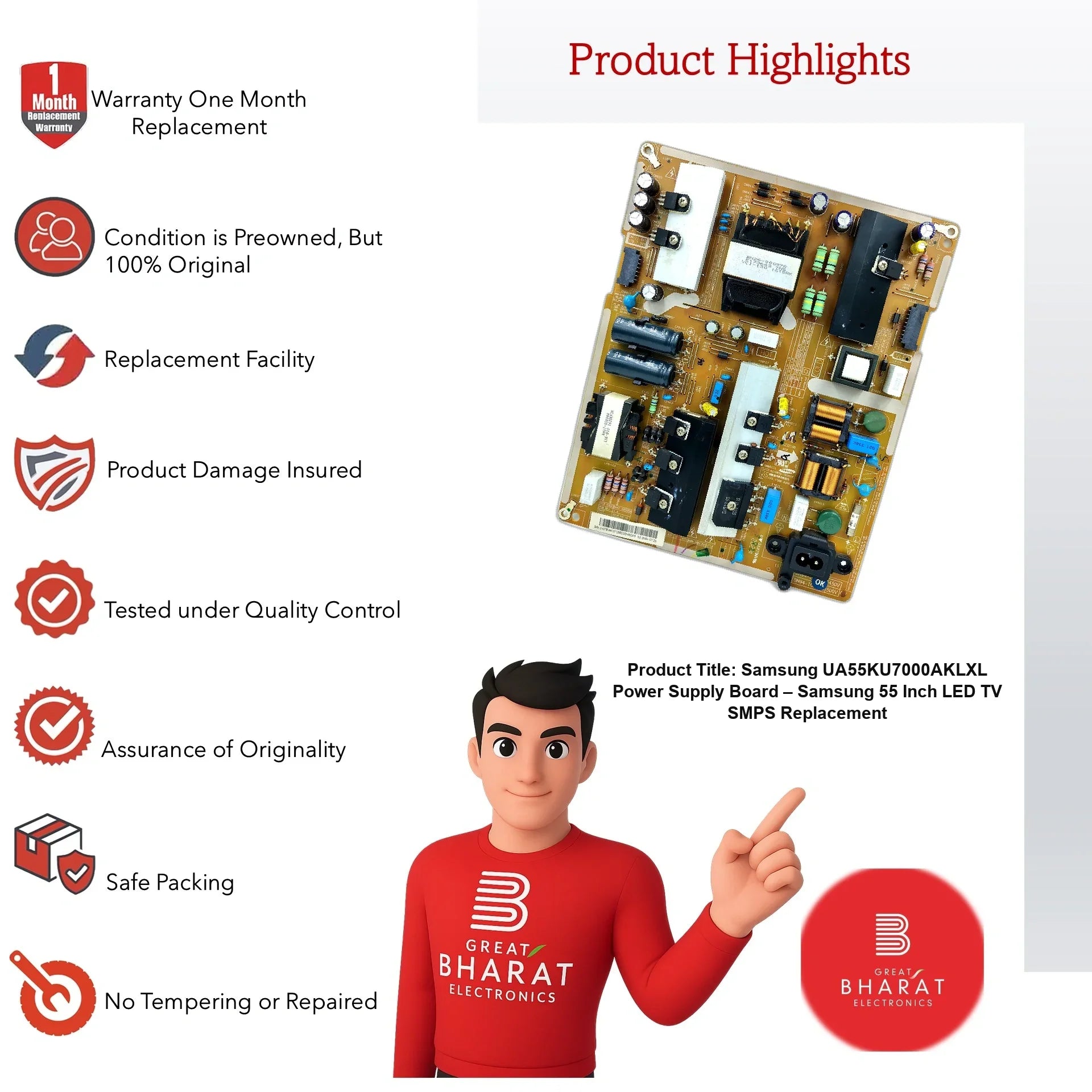 Samsung UA55KU7000AKLXL Power Supply Board – Samsung 55 Inch LED TV SMPS Replacement - Great Bharat Electronics