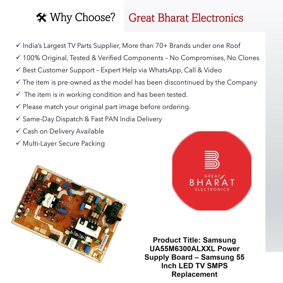 Samsung UA55M6300ALXXL Power Supply Board – Samsung 55 Inch LED TV SMPS Replacement - Great Bharat Electronics