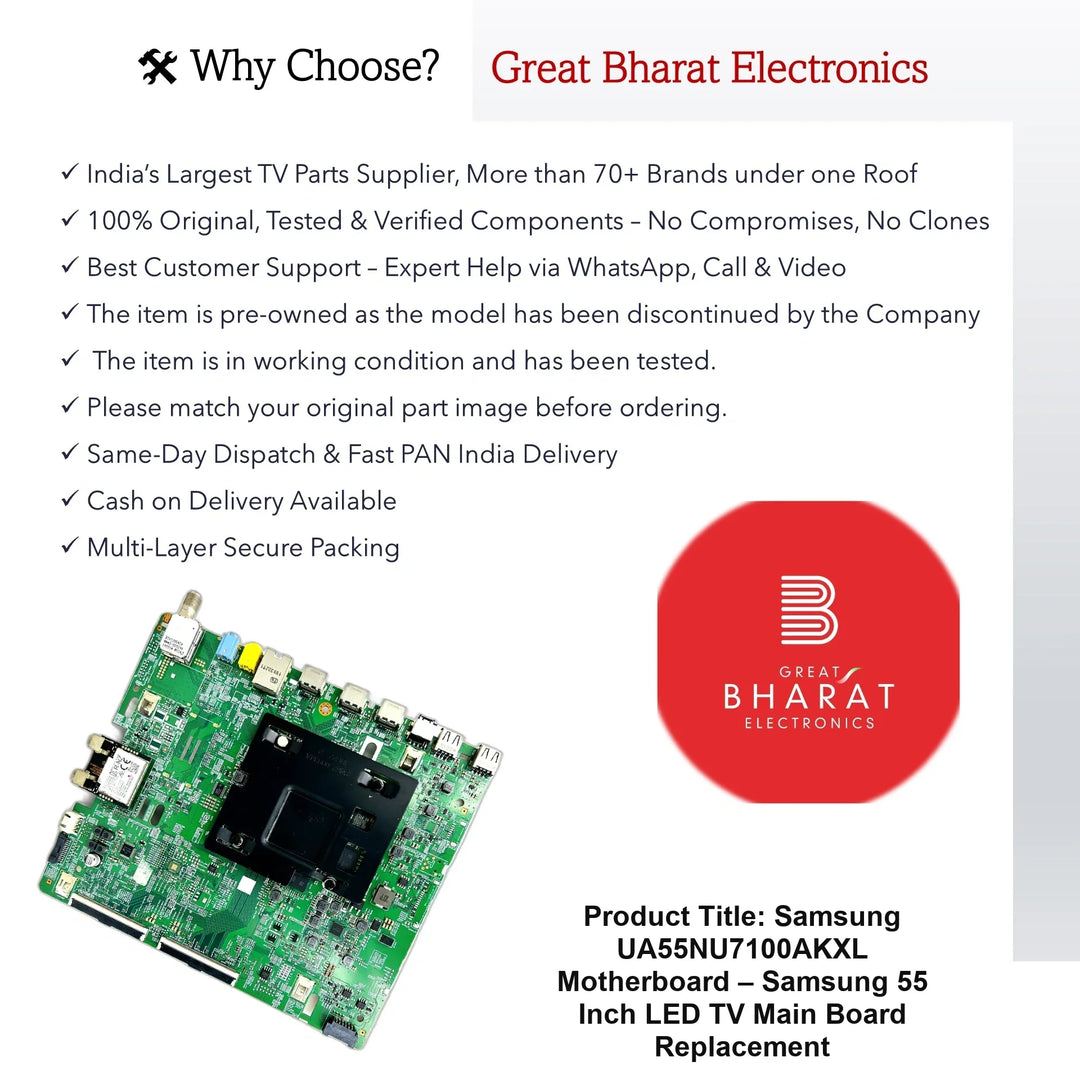 Samsung UA55NU7100AKXL Motherboard – Samsung 55 Inch LED TV Main Board Replacement - Great Bharat Electronics
