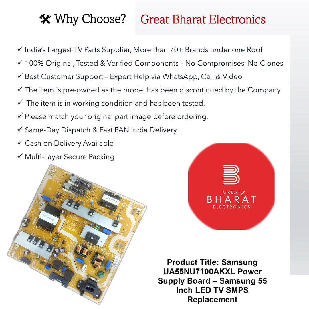 Samsung UA55NU7100AKXL Power Supply Board – Samsung 55 Inch LED TV SMPS Replacement - Great Bharat Electronics