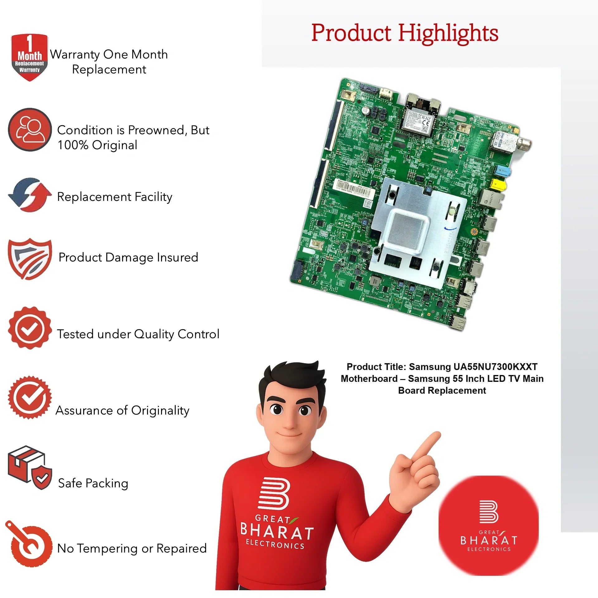 Samsung UA55NU7300KXXT Motherboard – Samsung 55 Inch LED TV Main Board Replacement - Great Bharat Electronics