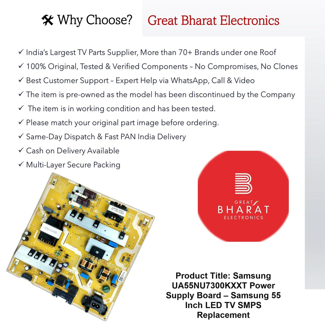 Samsung UA55NU7300KXXT Power Supply Board – Samsung 55 Inch LED TV SMPS Replacement - Great Bharat Electronics