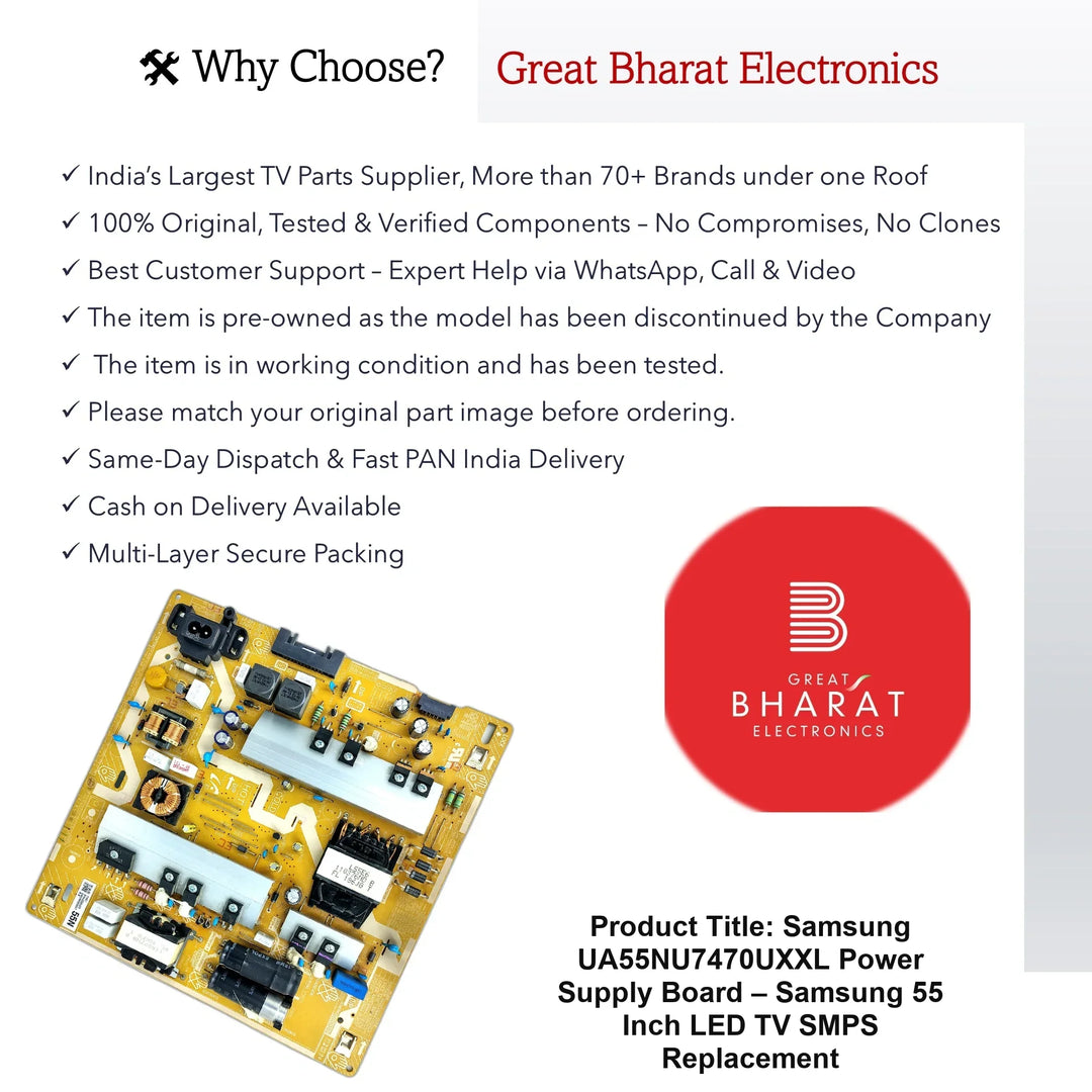 Samsung UA55NU7470UXXL Power Supply Board – Samsung 55 Inch LED TV SMPS Replacement - Great Bharat Electronics