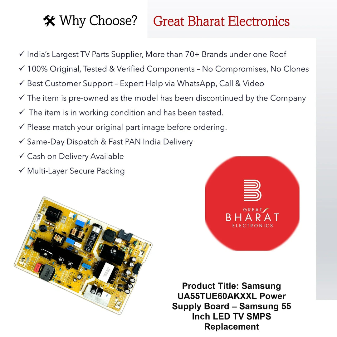 Samsung UA55TUE60AKXXL Power Supply Board – Samsung 55 Inch LED TV SMPS Replacement - Great Bharat Electronics