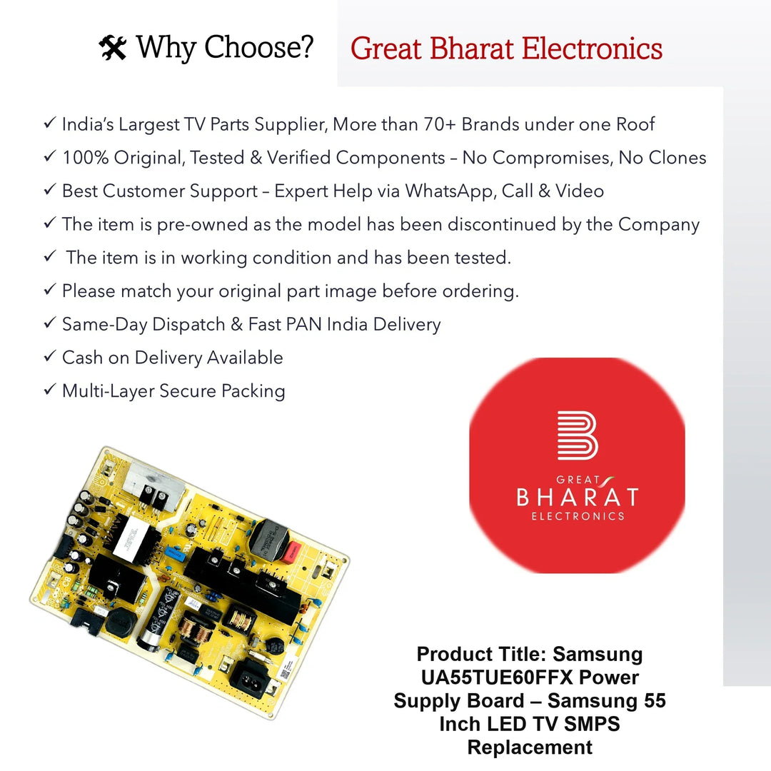 Samsung UA55TUE60FFX Power Supply Board – Samsung 55 Inch LED TV SMPS Replacement - Great Bharat Electronics