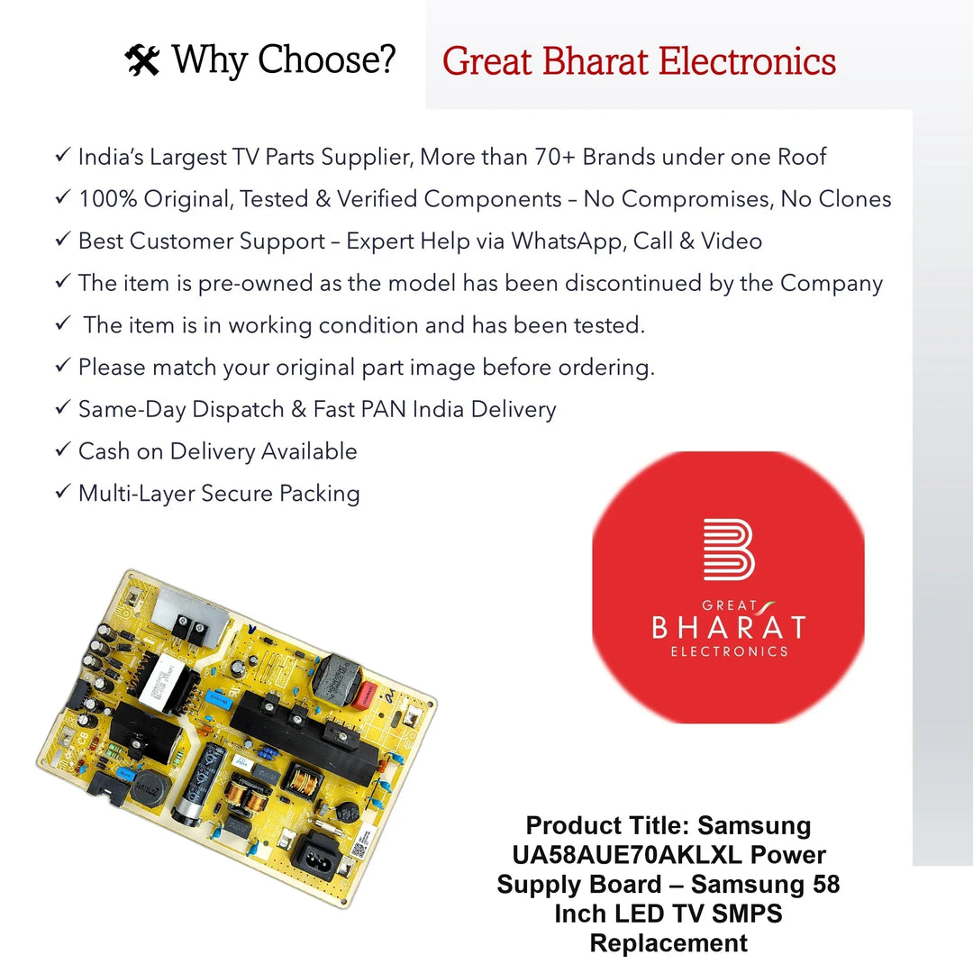 Samsung UA58AUE70AKLXL Power Supply Board – Samsung 58 Inch LED TV SMPS Replacement - Great Bharat Electronics