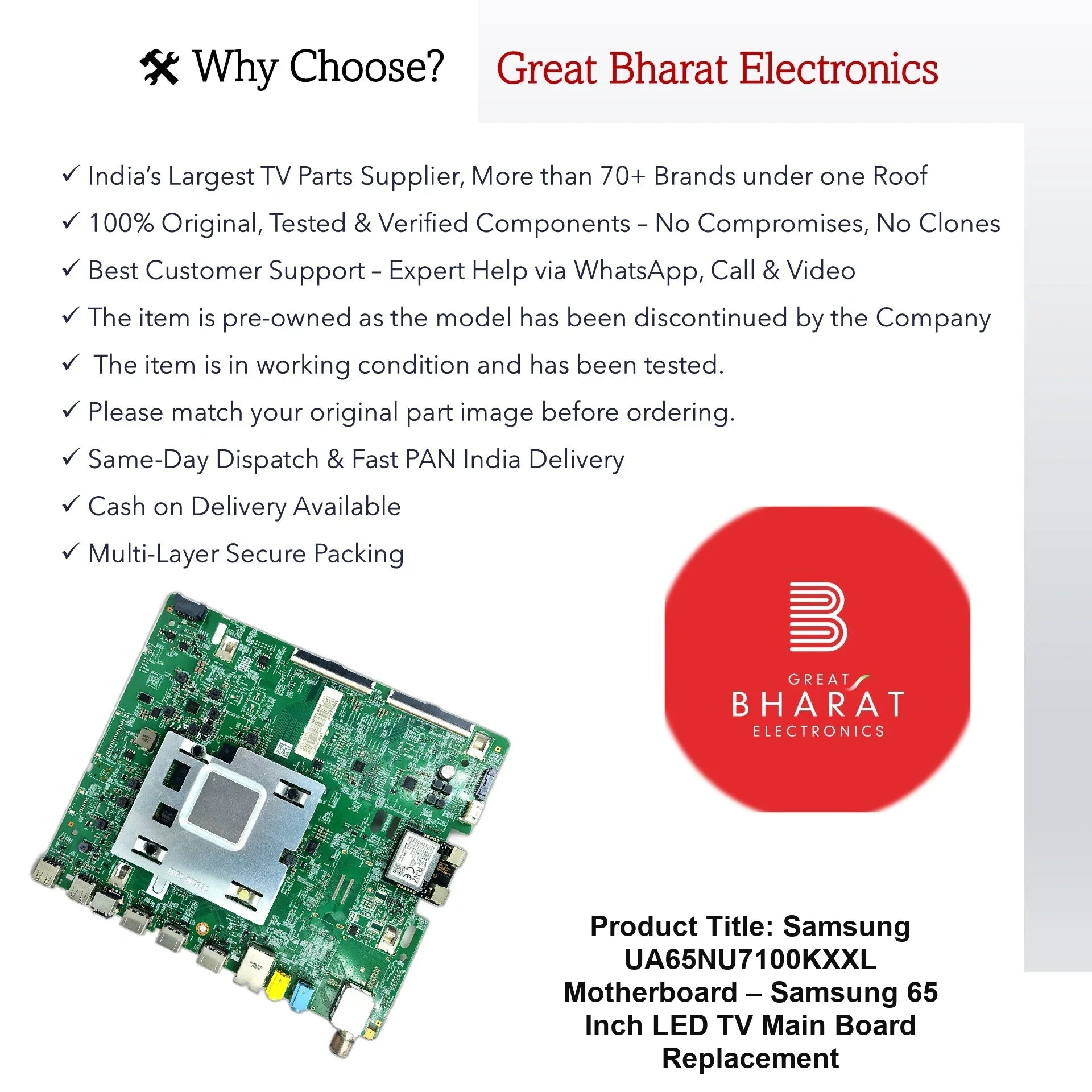 Samsung UA65NU7100KXXL Motherboard – Samsung 65 Inch LED TV Main Board Replacement - Great Bharat Electronics