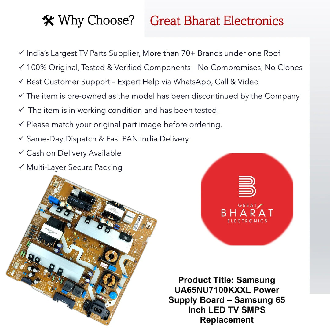 Samsung UA65NU7100KXXL Power Supply Board – Samsung 65 Inch LED TV SMPS Replacement - Great Bharat Electronics