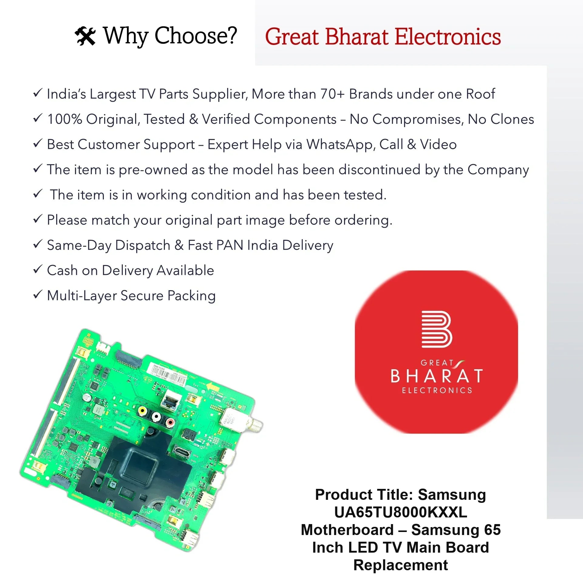 Samsung UA65TU8000KXXL Motherboard – Samsung 65 Inch LED TV Main Board Replacement - Great Bharat Electronics