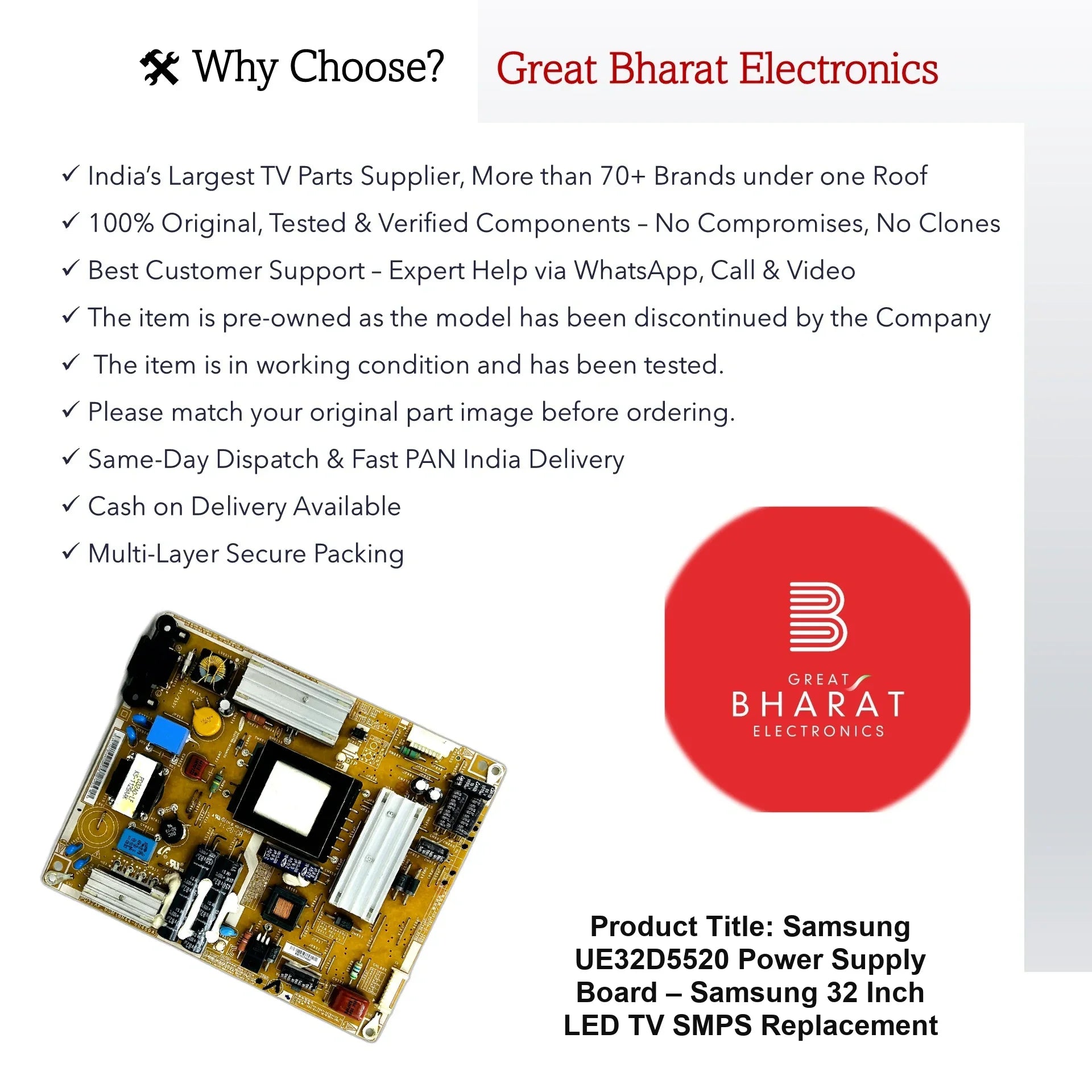 Samsung UE32D5520 Power Supply Board – Samsung 32 Inch LED TV SMPS Replacement - Great Bharat Electronics
