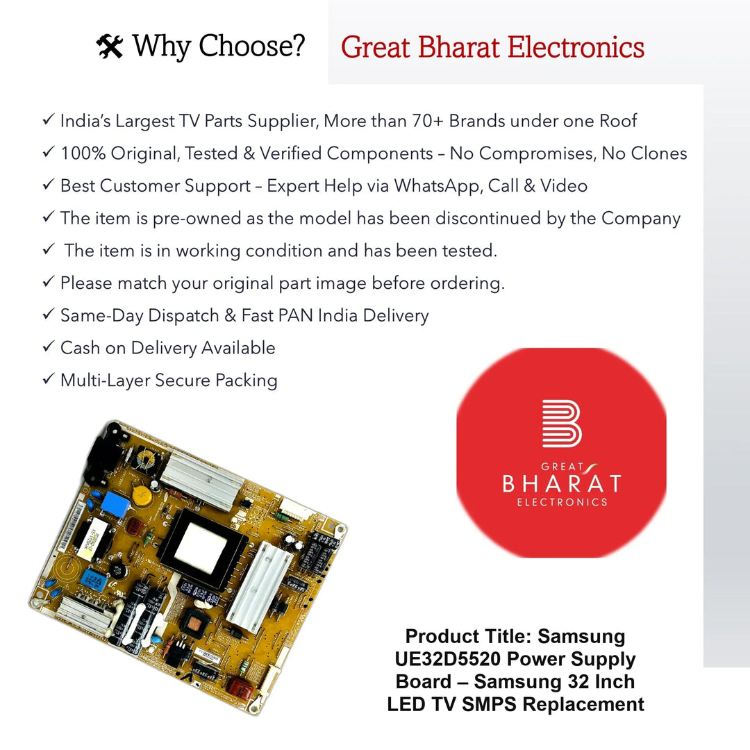 Samsung UE32D5520 Power Supply Board – Samsung 32 Inch LED TV SMPS Replacement - Great Bharat Electronics