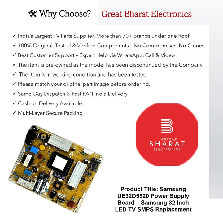 Samsung UE32D5520 Power Supply Board – Samsung 32 Inch LED TV SMPS Replacement - Great Bharat Electronics