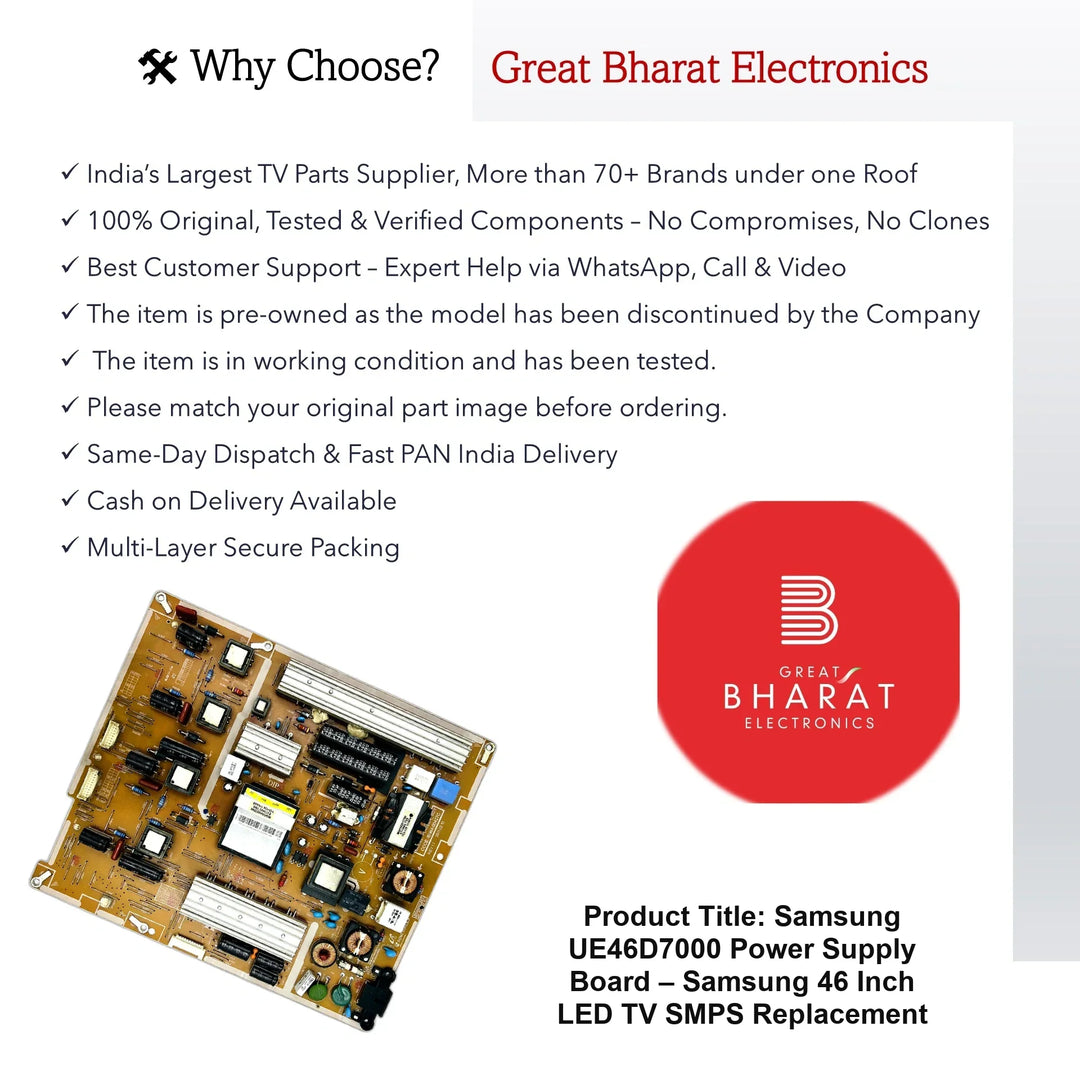 Samsung UE46D7000 Power Supply Board – Samsung 46 Inch LED TV SMPS Replacement - Great Bharat Electronics