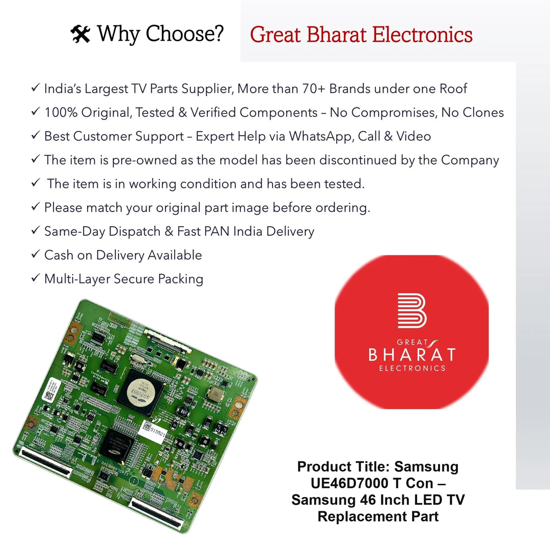 Samsung UE46D7000 T-Con Board – Samsung 46 Inch LED TV Replacement Part - Great Bharat Electronics