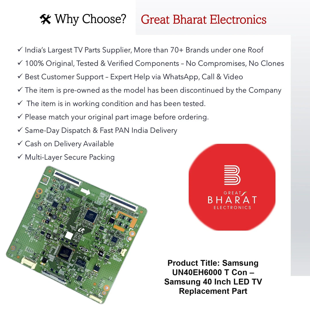 Samsung UN40EH6000 T-Con Board – Samsung 40 Inch LED TV Replacement Part - Great Bharat Electronics