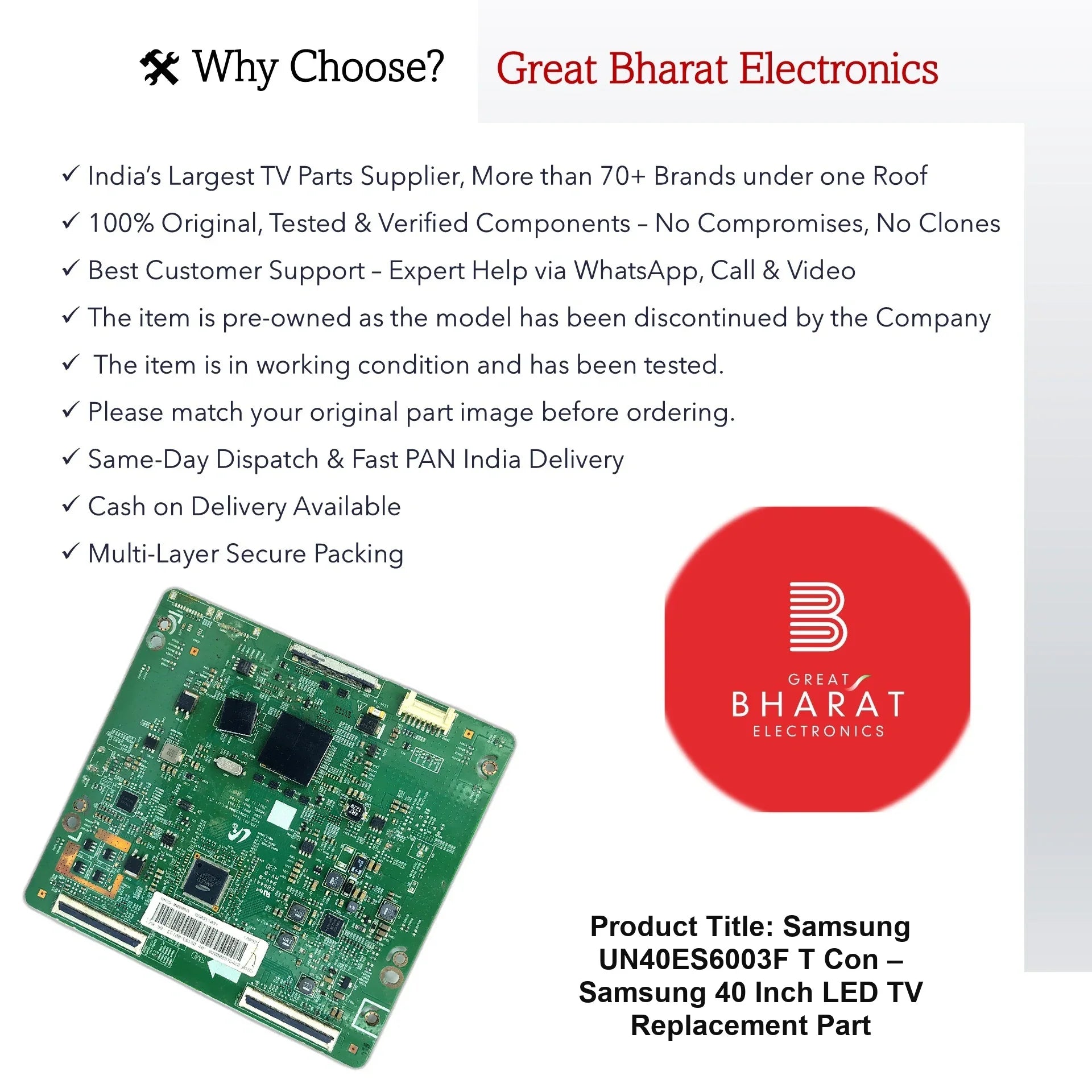 Samsung UN40ES6003F T-Con Board – Samsung 40 Inch LED TV Replacement Part - Great Bharat Electronics