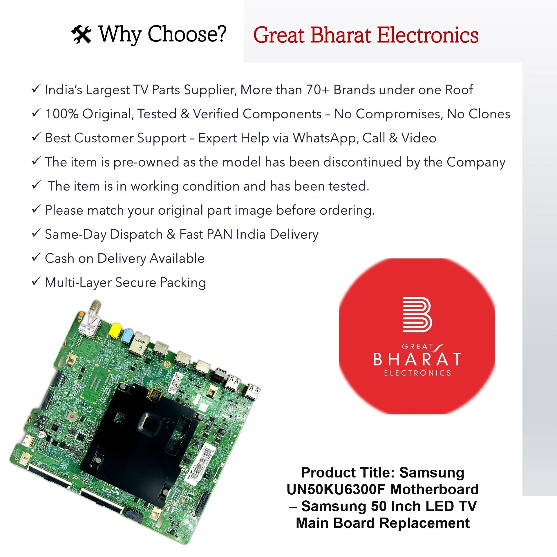 Samsung UN50KU6300F Motherboard – Samsung 50 Inch LED TV Main Board Replacement - Great Bharat Electronics