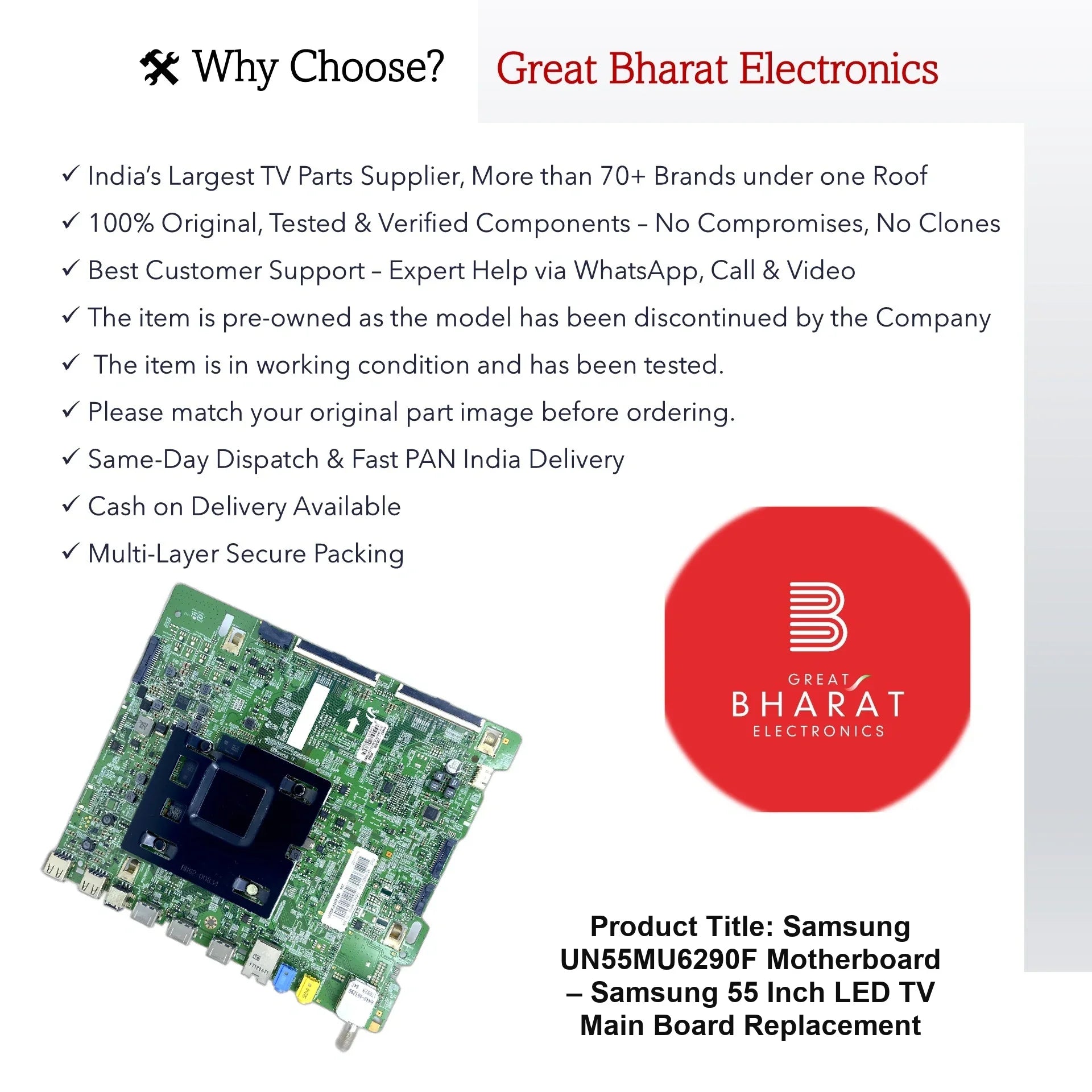Samsung UN55MU6290F Motherboard – Samsung 55 Inch LED TV Main Board Replacement - Great Bharat Electronics