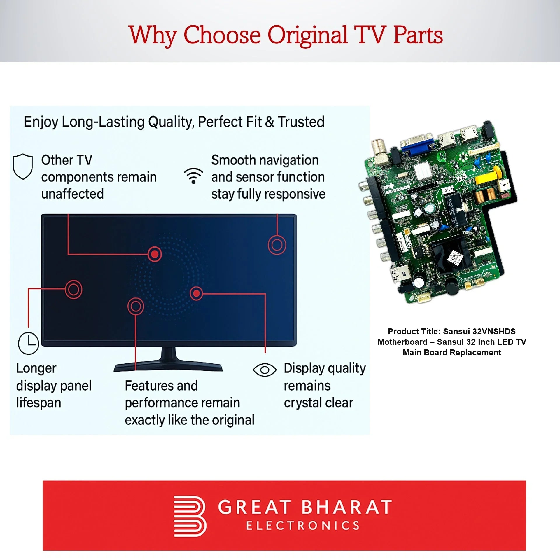 Sansui 32VNSHDS Motherboard – Sansui 32 Inch LED TV Main Board Replacement - Great Bharat Electronics