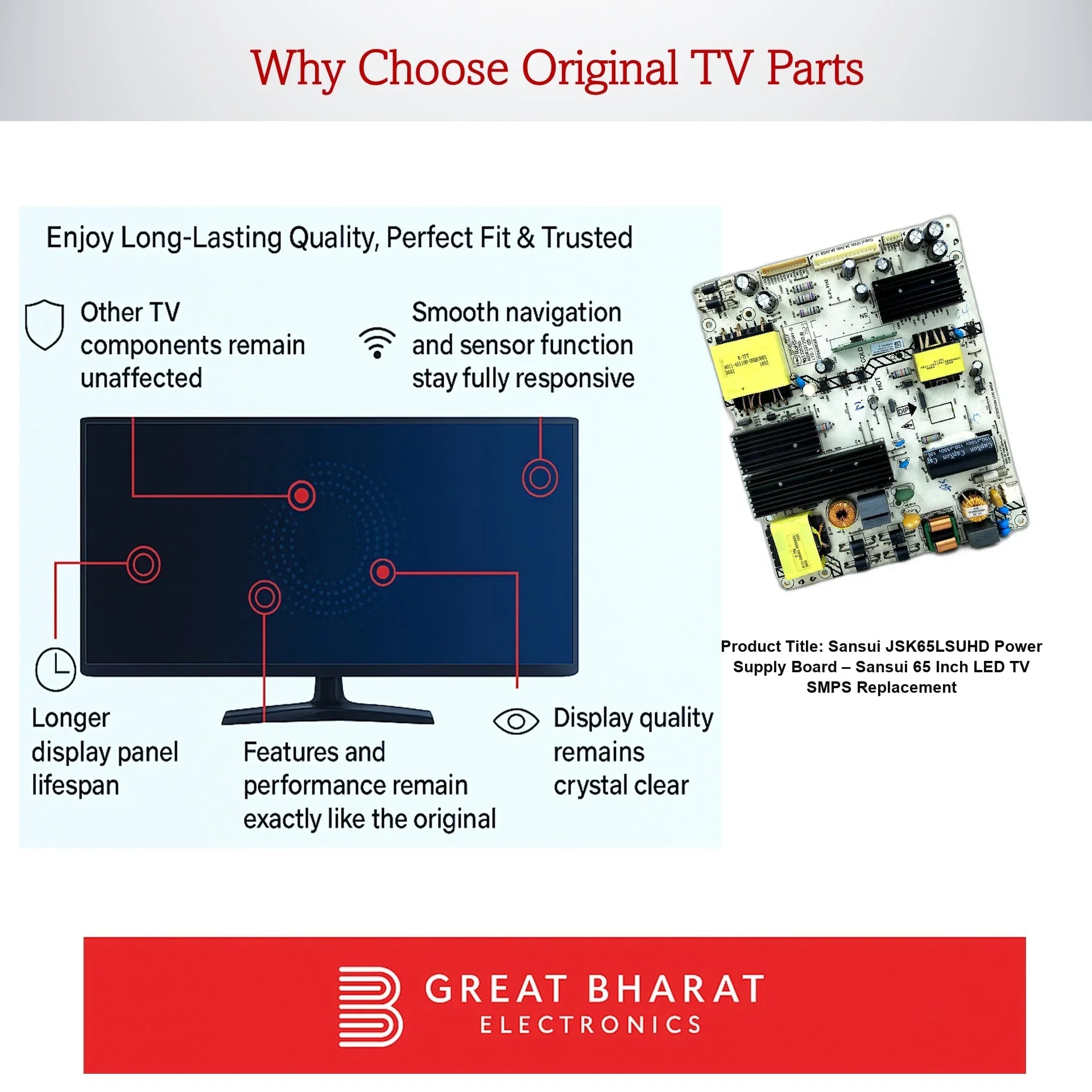 Sansui JSK65LSUHD Power Supply Board – Sansui 65 Inch LED TV SMPS Replacement - Great Bharat Electronics