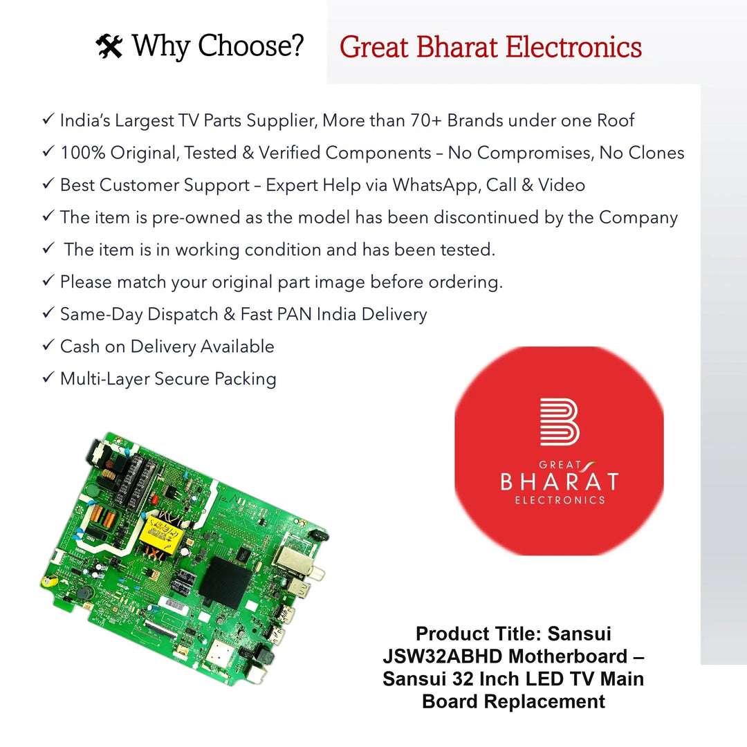 Sansui JSW32ABHD Motherboard – Sansui 32 Inch LED TV Main Board Replacement - Great Bharat Electronics