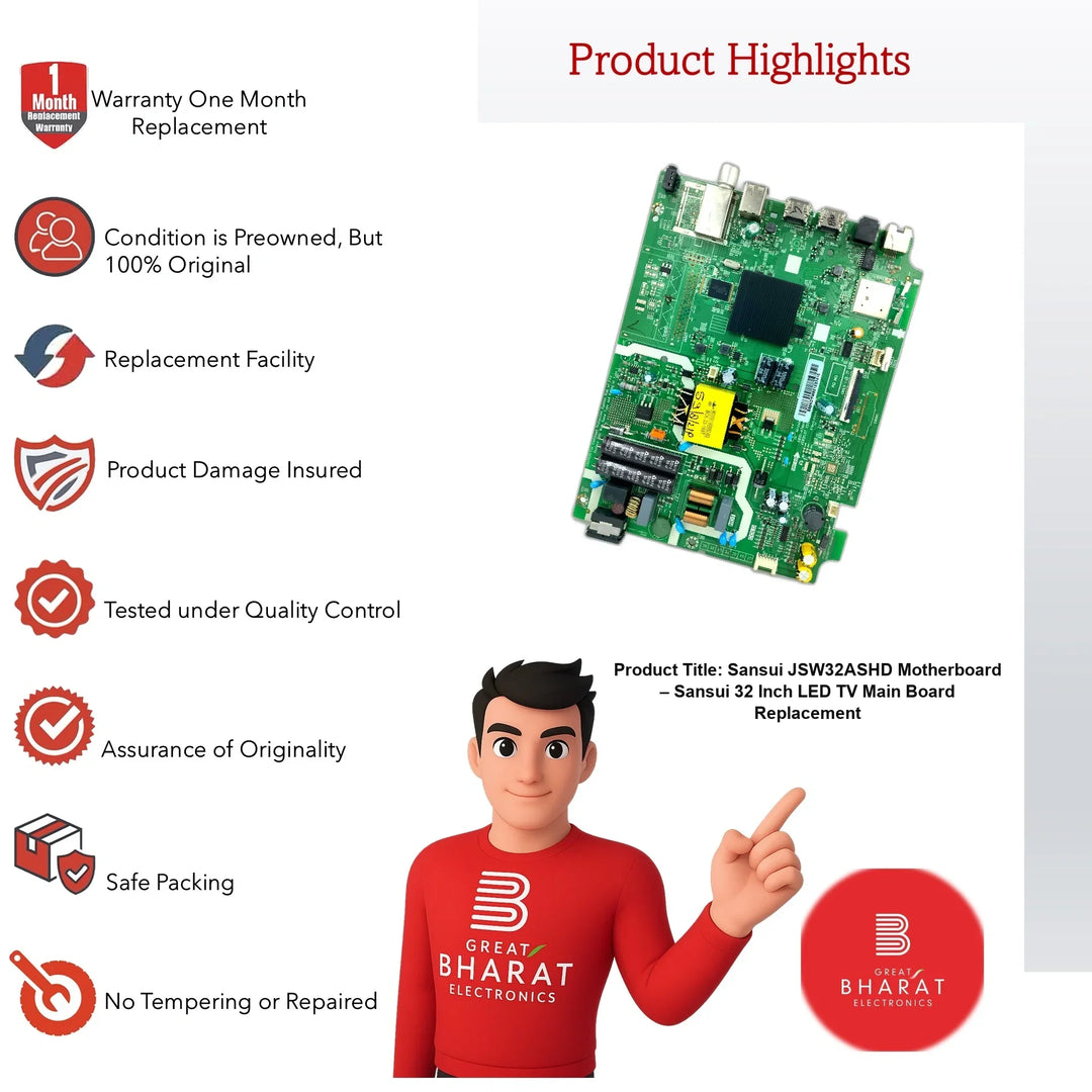 Sansui JSW32ASHD Motherboard – Sansui 32 Inch LED TV Main Board Replacement - Great Bharat Electronics